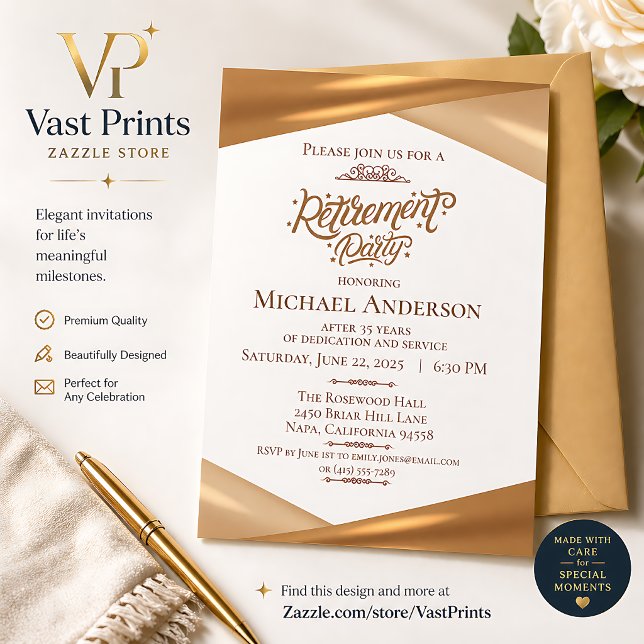 Elegant Gold Retirement Party  Acrylic Invitations (Elegant Gold Retirement Party Invitation)