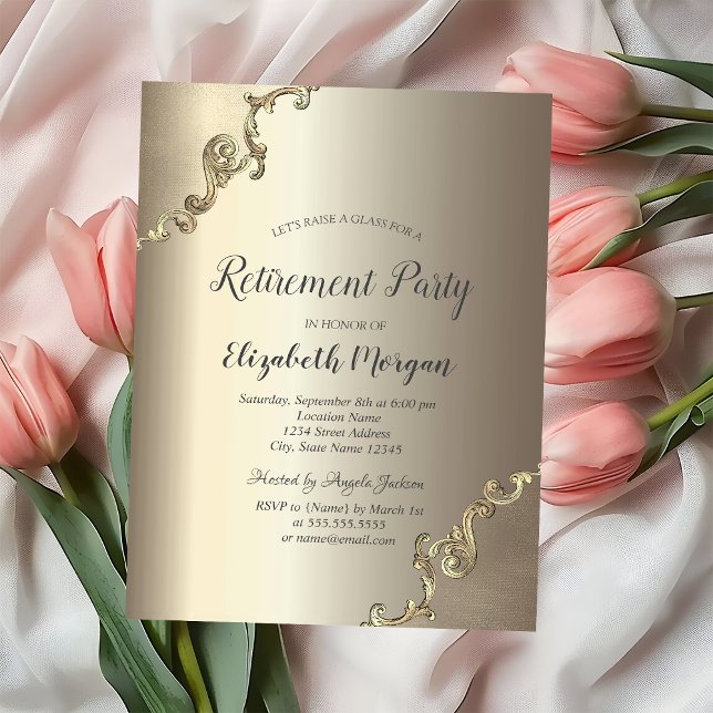 Elegant Gold Retro Border Retirement  Invitation (Creator Uploaded)