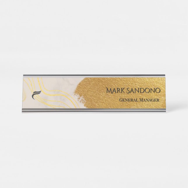 Elegant Gold Ribbon Abstract Luxury Jewelry  Desk Name Plate (Front)