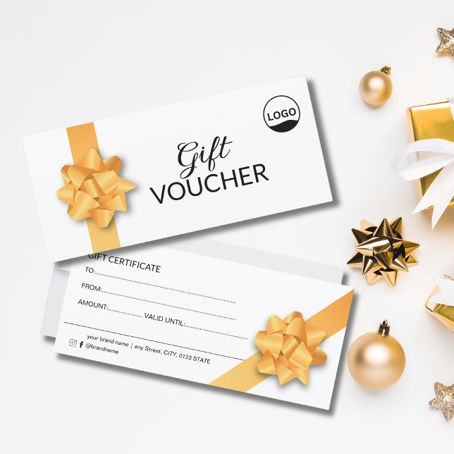 Elegant Gold Ribbon Gift Voucher | Discount Rack Card (Creator Uploaded)