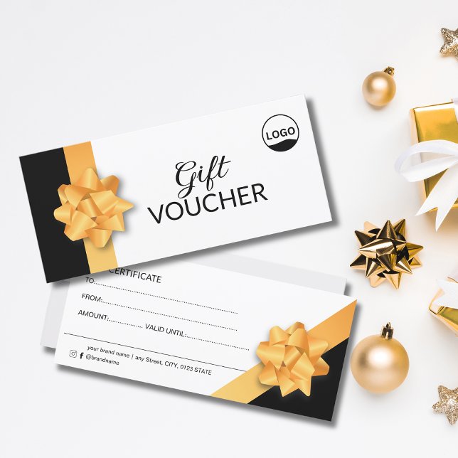 Elegant Gold Ribbon Gift Voucher with logo Rack Card (Creator Uploaded)
