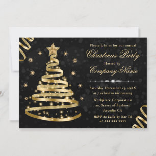 Elegant Gold Ribbon Tree Corporate Christmas  Invitation
