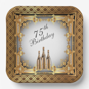 Elegant Gold Rim 75th Birthday Party Paper Plate