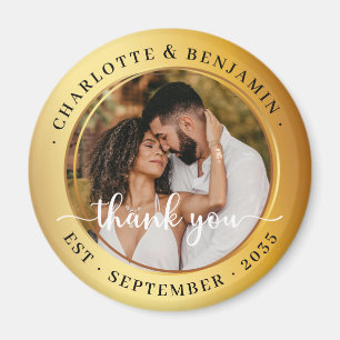 Elegant Gold Rings Couple Photo Wedding Thank You Magnet