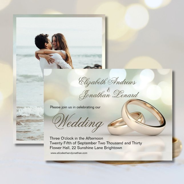 Elegant Gold Rings Photo Stylish Wedding Invitation (Creator Uploaded)