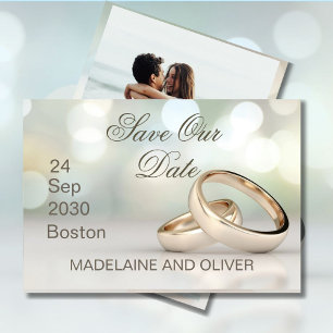 Elegant Gold Rings Photo Wedding Save The Date RSVP Card