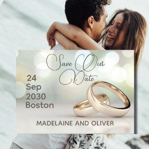 Elegant Gold Rings Photo Wedding Save The Date RSVP Card