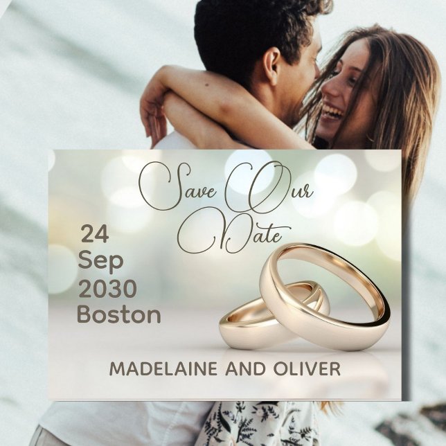 Elegant Gold Rings Photo Wedding Save The Date RSVP Card (Creator Uploaded)