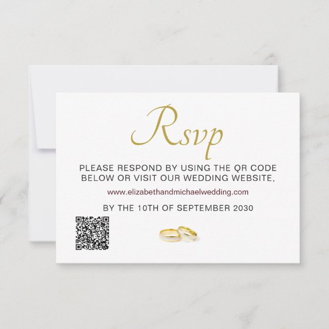 Elegant Gold Rings Wedding QR Code RSVP Card (Front)