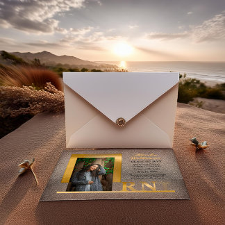 Elegant Gold RN Caduceus Photo Graduation Acrylic Invitations