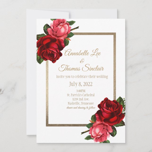 Elegant Gold Romantic Rose Wedding Invitation (Front)