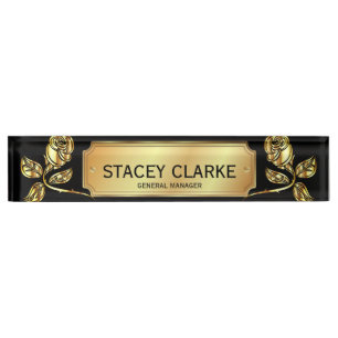 Elegant Gold Rose And Black General Manager Nameplate