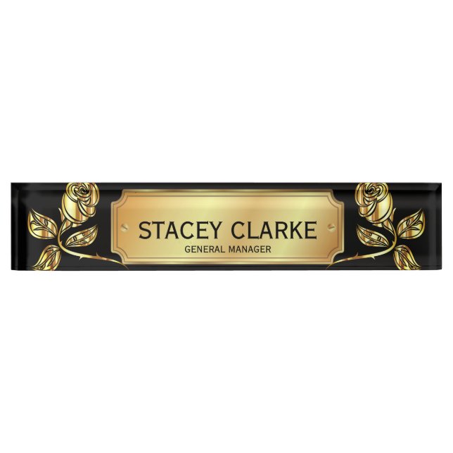 Elegant Gold Rose And Black General Manager Nameplate (Front)