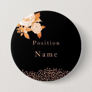 Elegant Gold Rose Black 7.5 Cm Round Badge