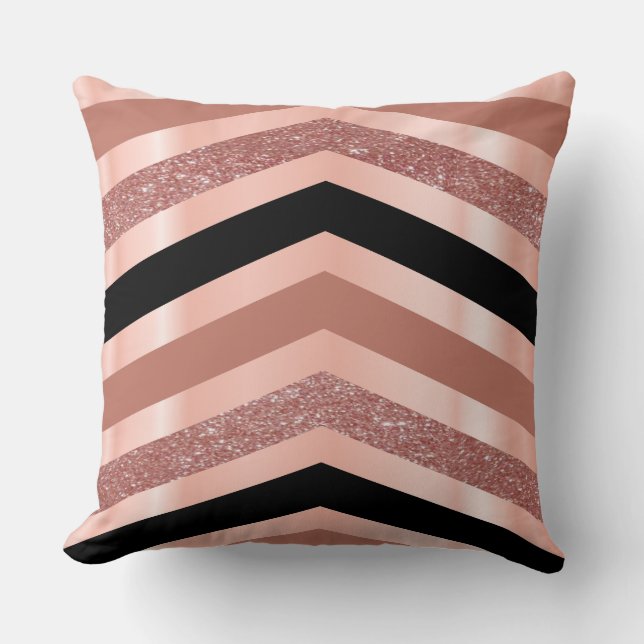 Elegant Gold Rose & Black Chevron Design Cushion (Front)