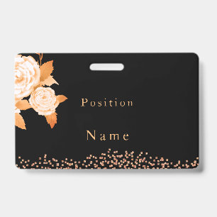 Elegant Gold Rose Black ID Badge