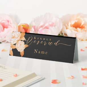 Elegant Gold Rose Black Table Reserved Sign