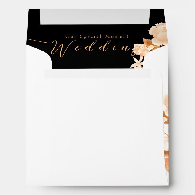 Elegant Gold Rose Black Wedding Envelope (Back (Bottom))