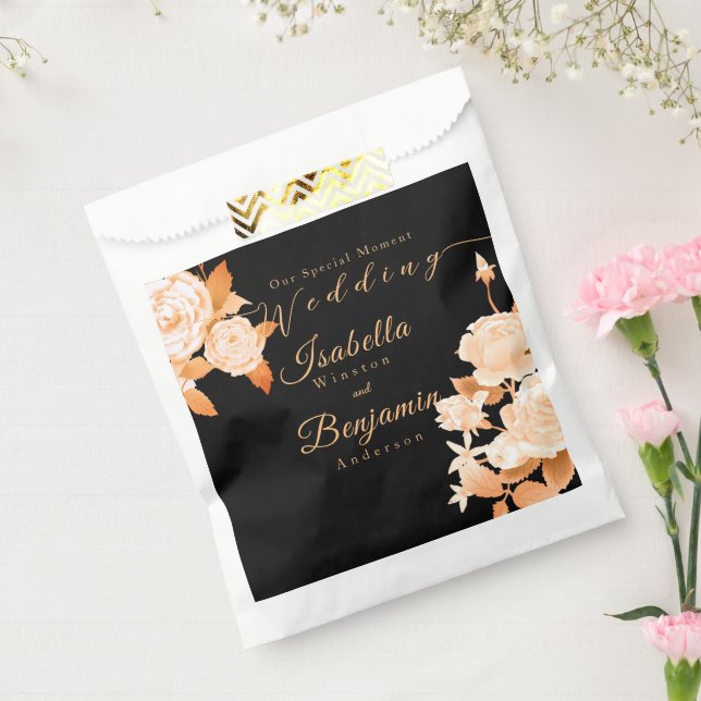 Elegant Gold Rose Black Wedding  Favour Bag (Sealed)