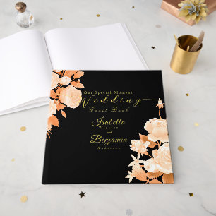 Elegant Gold Rose Black Wedding Guest Book