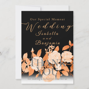 Elegant Gold Rose Black Wedding Thank You Card