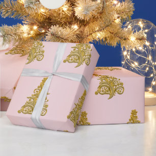 Elegant Gold & Rose Gold Christmas Tree pattern Wrapping Paper