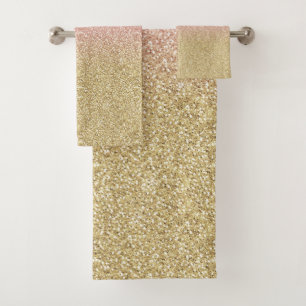 Elegant Gold & Rose Gold Glitter Sparkles Image Bath Towel Set