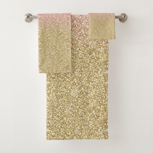 Elegant Gold & Rose Gold Glitter Sparkles Image Bath Towel Set (Insitu)