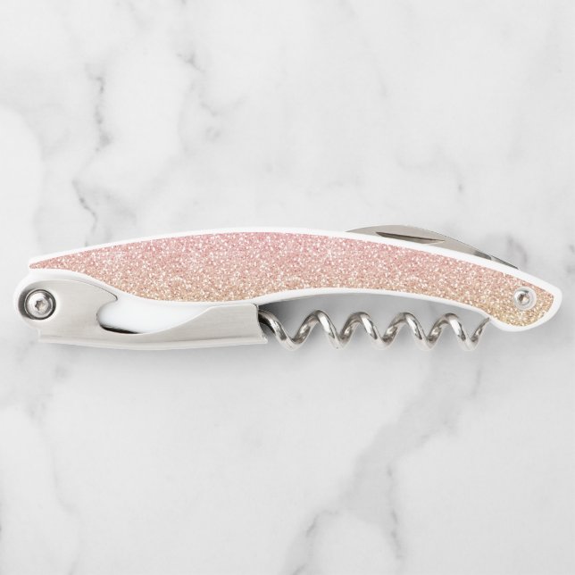 Elegant Gold & Rose Gold Glitter Sparkles Image Corkscrew (Front)