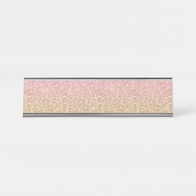 Elegant Gold & Rose Gold Glitter Sparkles Image Desk Name Plate (Front)