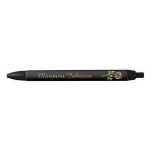 Elegant Gold Rose Personalized Black Ink Pen