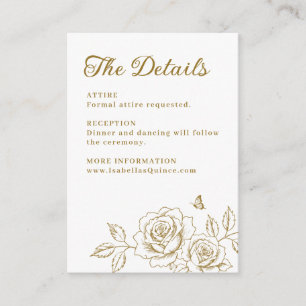 Elegant Gold Rose Quinceañera Details Enclosure Card