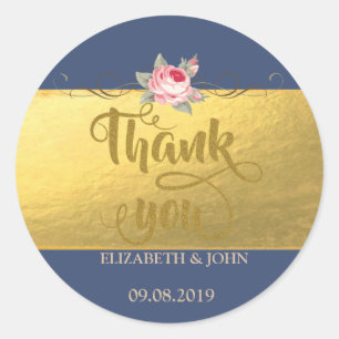 Elegant Gold ,Rose Thank You  Wedding Sticker
