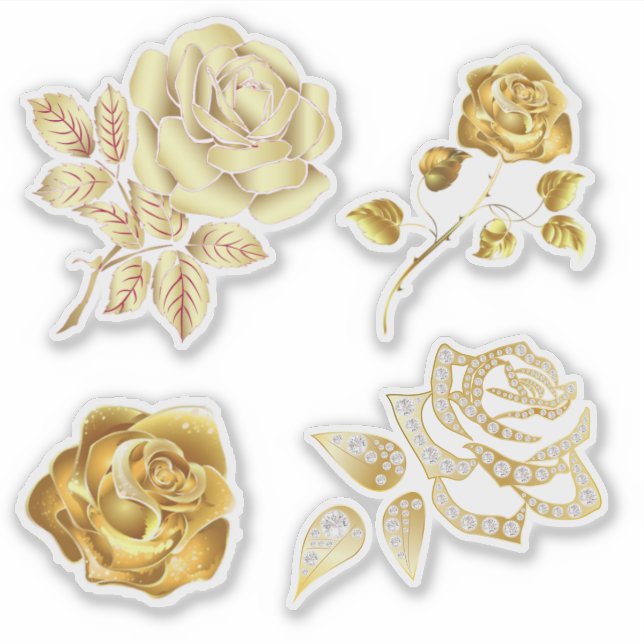 Elegant Gold Rose Wedding Invitation Stickers (Front)