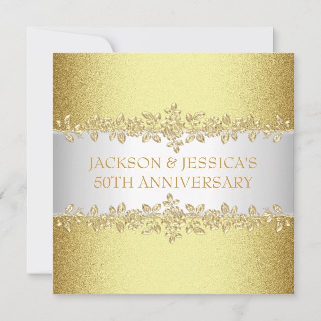 Elegant Gold Roses 50th Anniversary Party Invitation (Front)