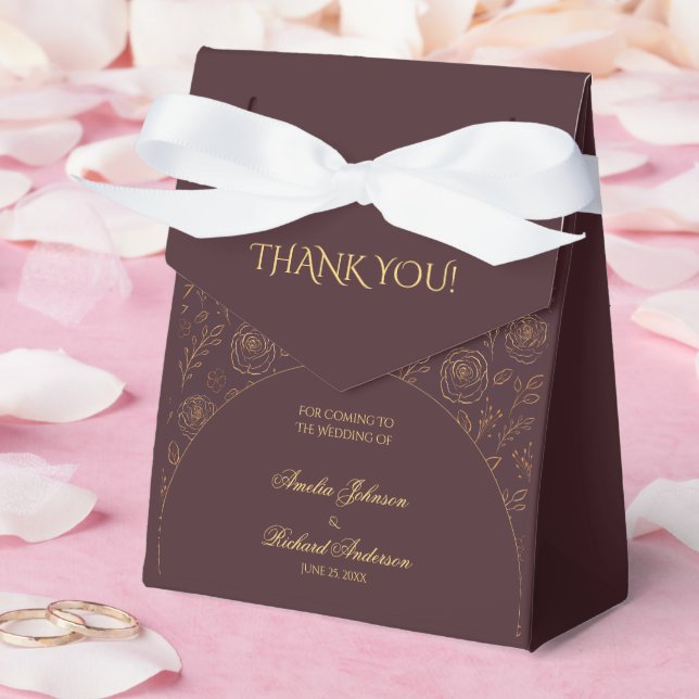 Elegant Gold Roses Chocolate Brown Wedding  Favour Box (Wedding)