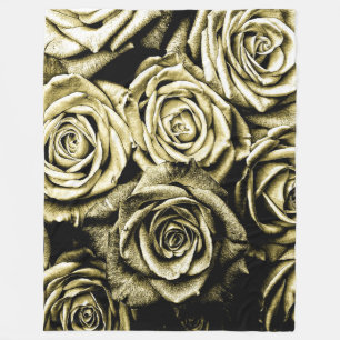 Elegant Gold Roses Fleece Blanket