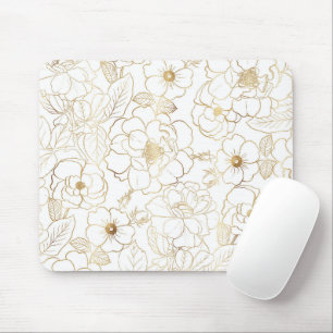Elegant Gold Roses Floral Line art Mouse Pad