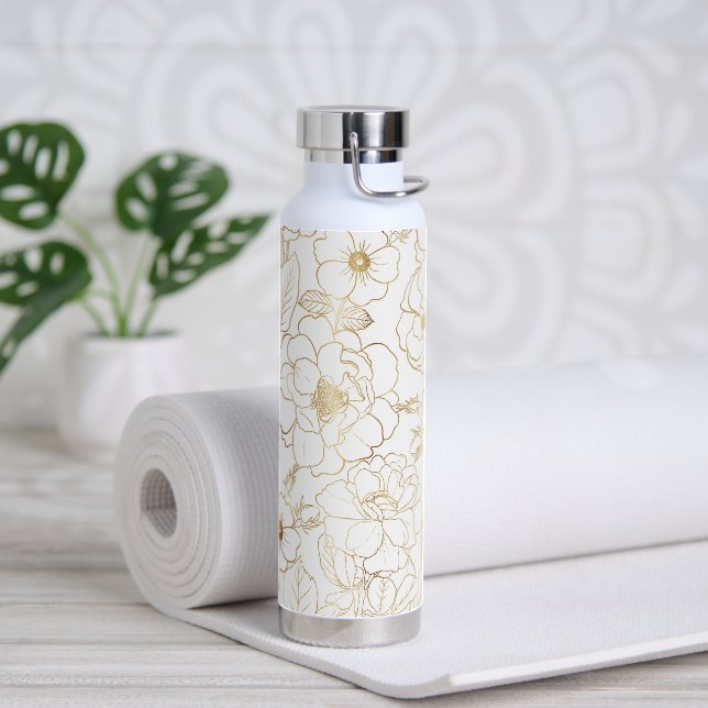 Elegant Gold Roses Floral Line art Water Bottle (Yoga)