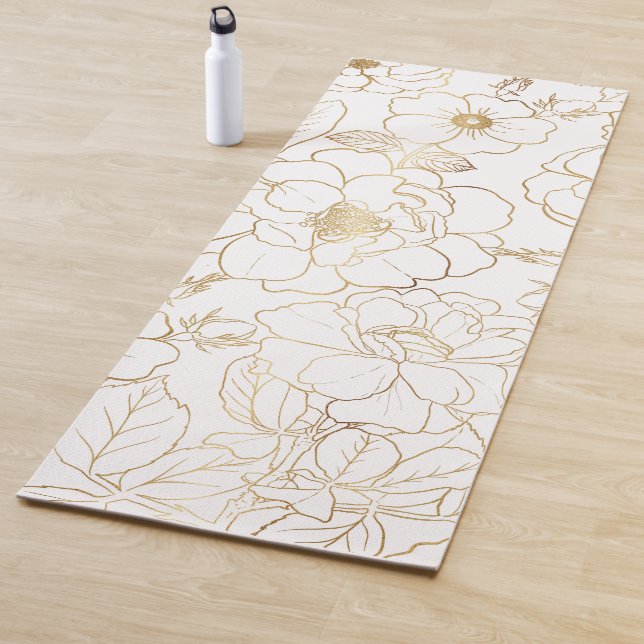Elegant Gold Roses Floral Line art Yoga Mat (In Situ)