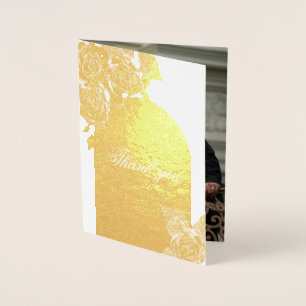 Elegant Gold Roses Wedding Thank You Photo Real Foil Card