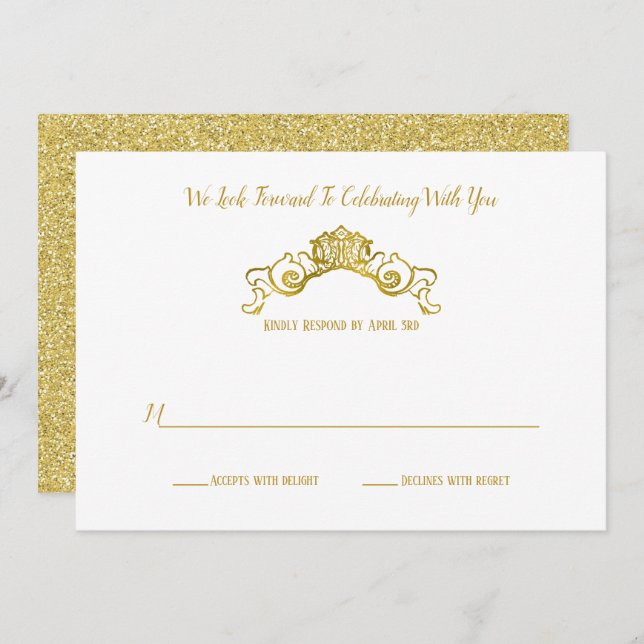 Elegant Gold Royal Crest Wedding Response Invitation (Front/Back)