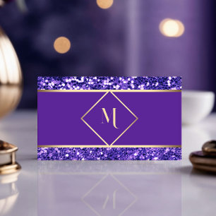 Elegant Gold & Royal Purple Glitter Modern Business Card