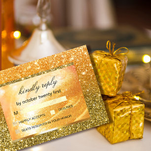 Elegant Gold RSVP   Glitter and Pearl Thank You Card