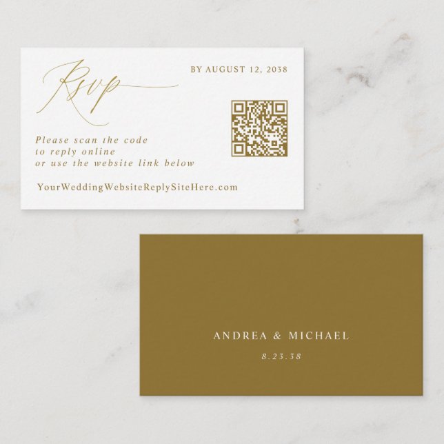 Elegant Gold RSVP QR Code Wedding Reply Enclosure Card (Front/Back)