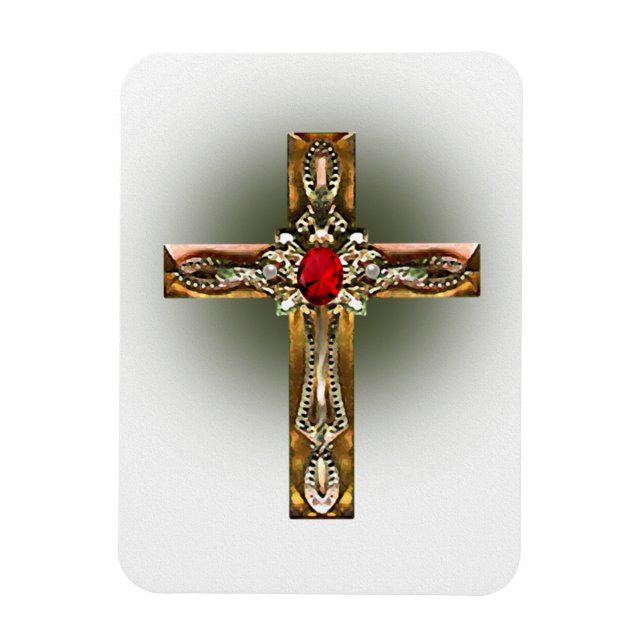 Elegant Gold & Ruby Cross Magnet (Vertical)