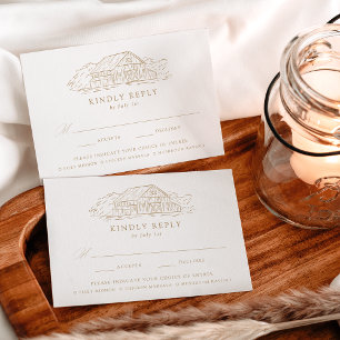 Elegant Gold Rustic Barn Wedding Meal Choice RSVP Card