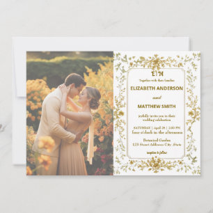 Elegant Gold Rustic Country Overlay photo wedding Invitation