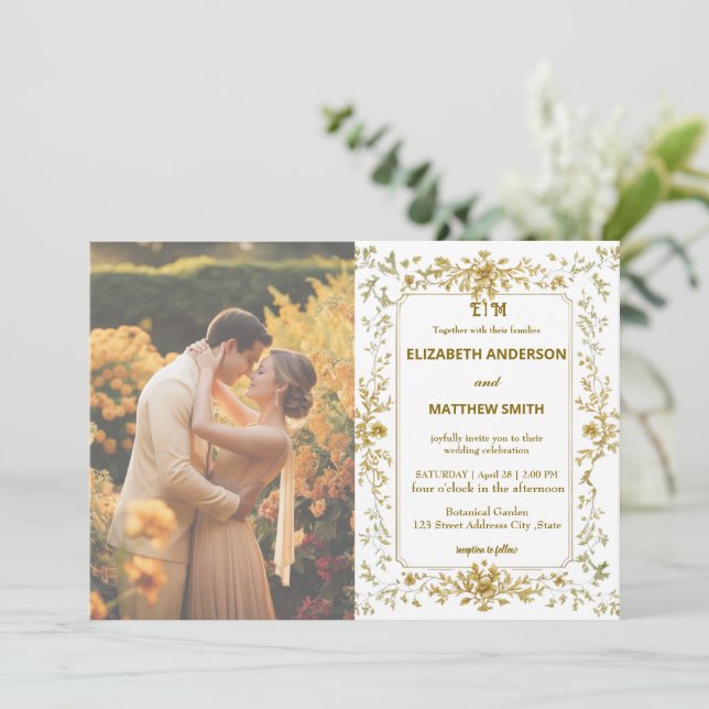 Elegant Gold Rustic Country Overlay photo wedding Save The Date (Standing Front)