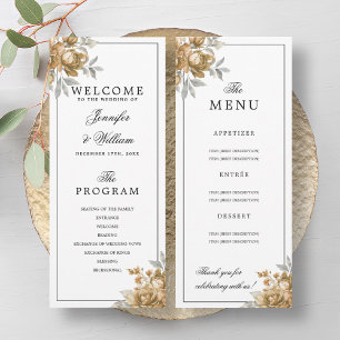 Elegant Gold Rustic Floral Wedding Program Menu